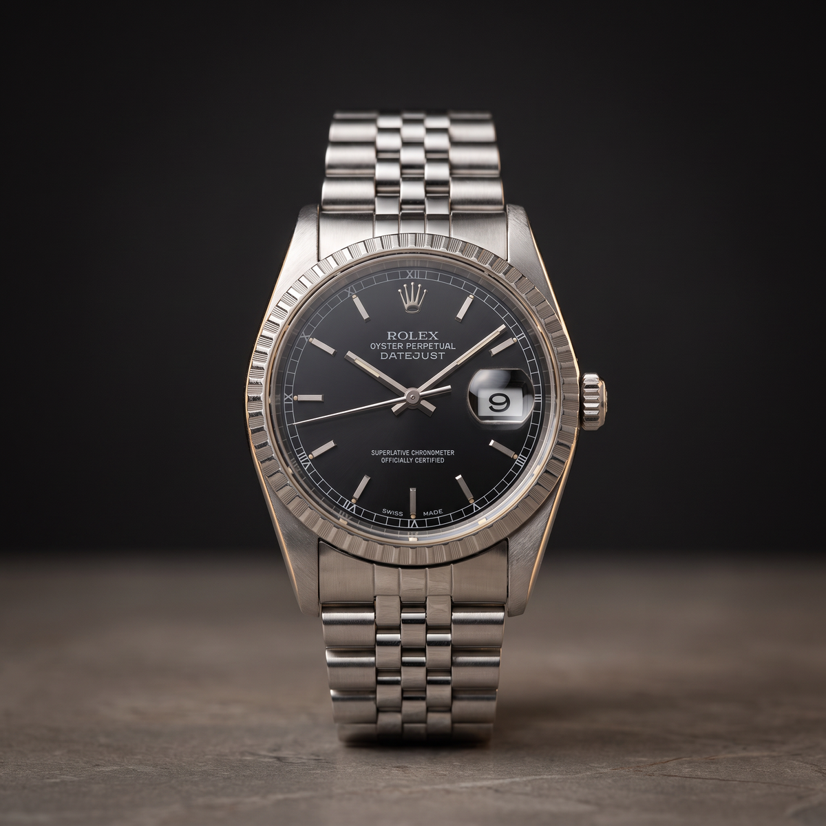 36MM Black Dial Datejust Engine Turned Bezel - view 1