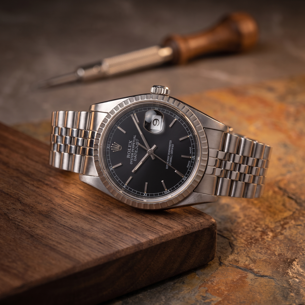 36MM Black Dial Datejust Engine Turned Bezel - view 3